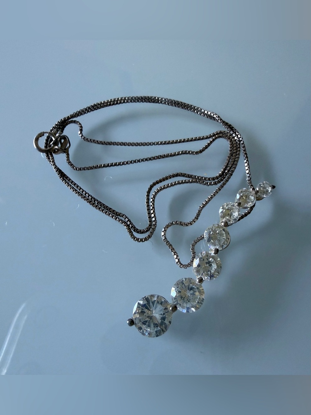 925 Journey rhinestone pendant with 925 dainty chain.